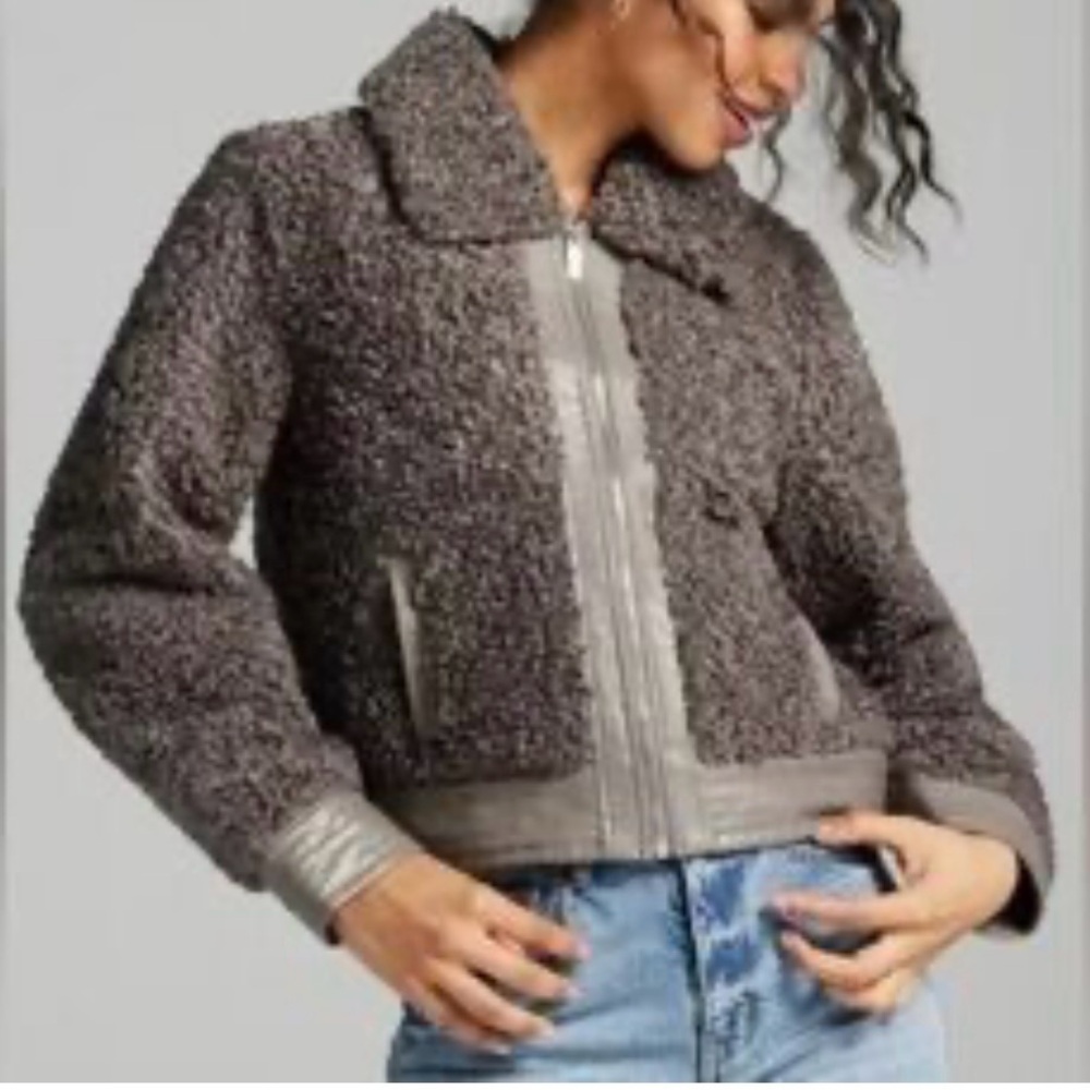 NWT Gabrielle Union Gray Teddy Jacket W2